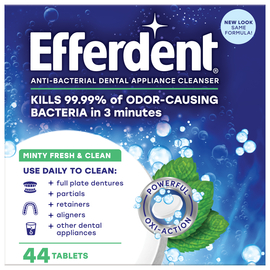 Efferdent Мятная свежесть и очищение Антибактериальные таблетки для очистки зубных протезов и ортодонтических аппаратов, 44 шт.