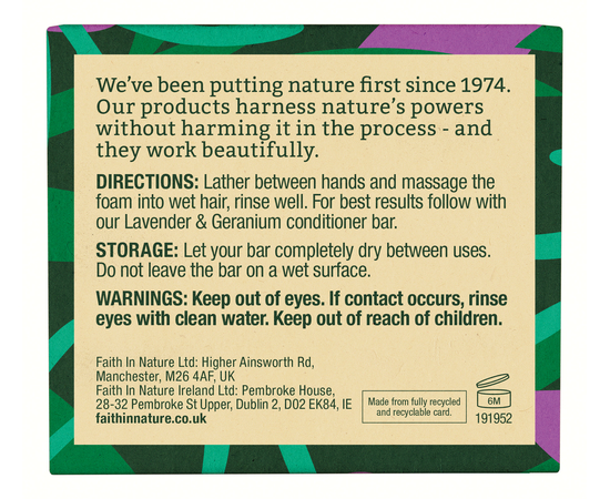 Faith in Nature Натуральный твердый шампунь с лавандой и геранью, 85 г, изображение 2