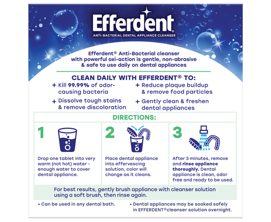 Efferdent Мятная свежесть и очищение Антибактериальные таблетки для очистки зубных протезов и ортодонтических аппаратов, 44 шт., изображение 2