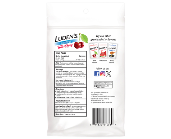 Luden’s Леденцы с пектином, успокаивающие для горла и полости рта, дикая вишня, без сахара, 25 шт., изображение 2